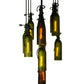 Meyda Lighting Personalized 36" 11-Light Black Thirsty Owl Cascading Pendant Light With Amber and Green Wine Bottle Shade Glass