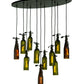 Meyda Lighting Personalized 36" 11-Light Black Thirsty Owl Cascading Pendant Light With Amber and Green Wine Bottle Shade Glass