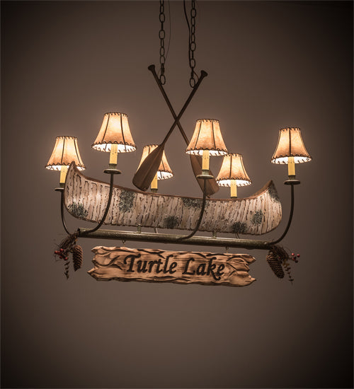 Meyda Lighting Personalized 36" 6-Light Tarnished Copper Chandelier With Brown Faux Leather Shade
