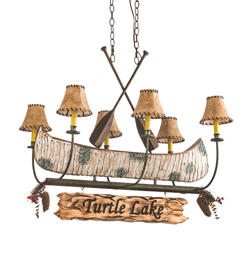 Meyda Lighting Personalized 36" 6-Light Tarnished Copper Chandelier With Brown Faux Leather Shade
