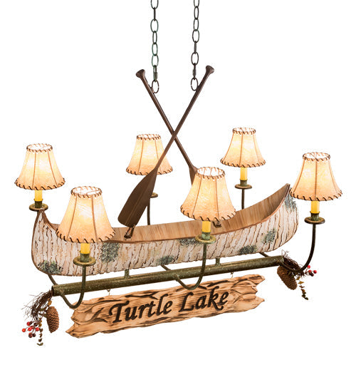 Meyda Lighting Personalized 36" 6-Light Tarnished Copper Chandelier With Brown Faux Leather Shade