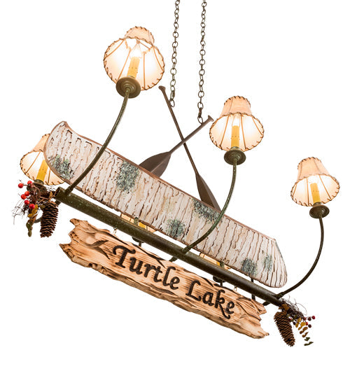Meyda Lighting Personalized 36" 6-Light Tarnished Copper Chandelier With Brown Faux Leather Shade