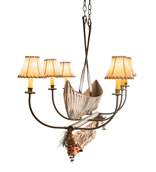 Meyda Lighting Personalized 36" 6-Light Tarnished Copper Chandelier With Brown Faux Leather Shade