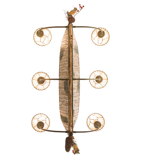 Meyda Lighting Personalized 36" 6-Light Tarnished Copper Chandelier With Brown Faux Leather Shade