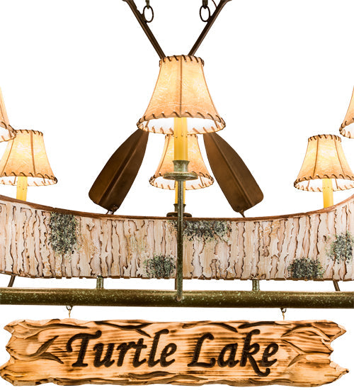 Meyda Lighting Personalized 36" 6-Light Tarnished Copper Chandelier With Brown Faux Leather Shade