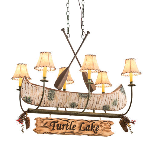 Meyda Lighting Personalized 36" 6-Light Tarnished Copper Chandelier With Brown Faux Leather Shade