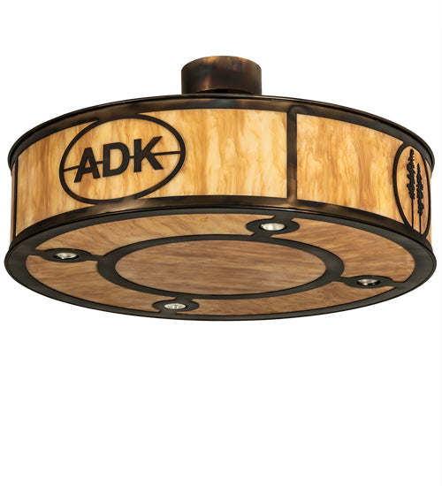 Meyda Lighting Personalized 37" 12-Light Light Burnished Antique Copper Adirondack Bank Pendant Light With Ambra Sienna Idalight Shade