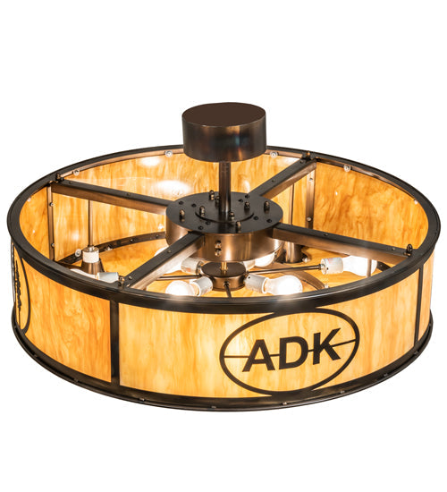 Meyda Lighting Personalized 37" 12-Light Light Burnished Antique Copper Adirondack Bank Pendant Light With Ambra Sienna Idalight Shade
