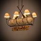 Meyda Lighting Personalized 37" 6-Light Natural Wood & Tarnished Copper Canoe Chandelier With Aged Celadon Beige Textrene Shade
