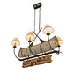 Meyda Lighting Personalized 37" 6-Light Natural Wood & Tarnished Copper Canoe Chandelier With Aged Celadon Beige Textrene Shade