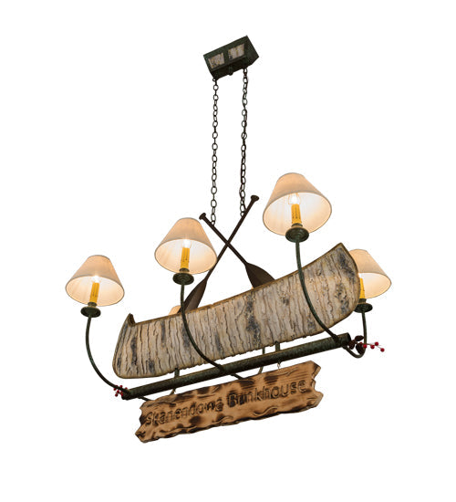 Meyda Lighting Personalized 37" 6-Light Natural Wood & Tarnished Copper Canoe Chandelier With Aged Celadon Beige Textrene Shade