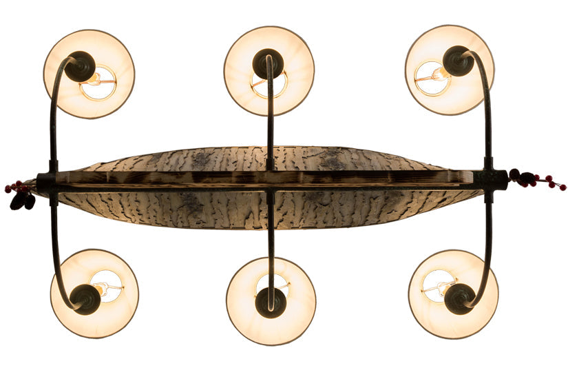 Meyda Lighting Personalized 37" 6-Light Natural Wood & Tarnished Copper Canoe Chandelier With Aged Celadon Beige Textrene Shade