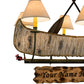 Meyda Lighting Personalized 37" 6-Light Natural Wood & Tarnished Copper Canoe Chandelier With Aged Celadon Beige Textrene Shade