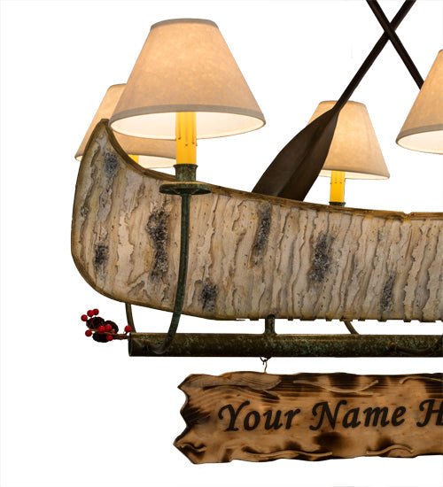 Meyda Lighting Personalized 37" 6-Light Natural Wood & Tarnished Copper Canoe Chandelier With Aged Celadon Beige Textrene Shade