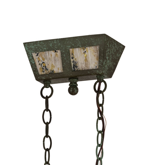 Meyda Lighting Personalized 37" 6-Light Natural Wood & Tarnished Copper Canoe Chandelier With Aged Celadon Beige Textrene Shade