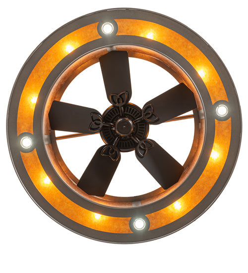 Meyda Lighting Personalized 44" 16-Light Natural Iron RBQ Chandelier With Amber Mica Shade Glass and Fan