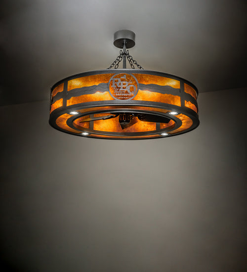 Meyda Lighting Personalized 44" 16-Light Natural Iron RBQ Chandelier With Amber Mica Shade Glass and Fan