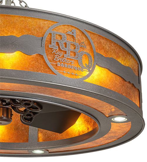 Meyda Lighting Personalized 44" 16-Light Natural Iron RBQ Chandelier With Amber Mica Shade Glass and Fan