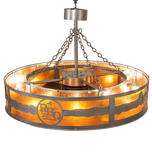 Meyda Lighting Personalized 44" 16-Light Natural Iron RBQ Chandelier With Amber Mica Shade Glass and Fan