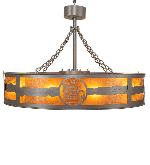 Meyda Lighting Personalized 44" 16-Light Natural Iron RBQ Chandelier With Amber Mica Shade Glass and Fan