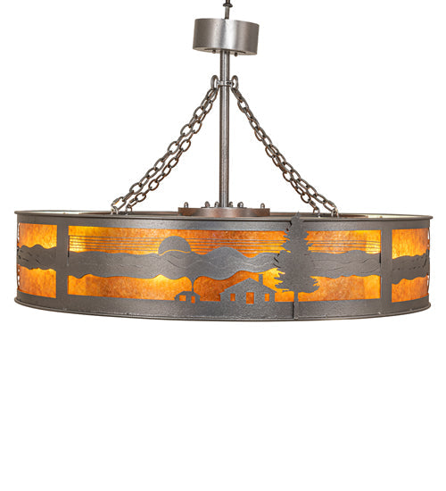 Meyda Lighting Personalized 44" 16-Light Natural Iron RBQ Chandelier With Amber Mica Shade Glass and Fan