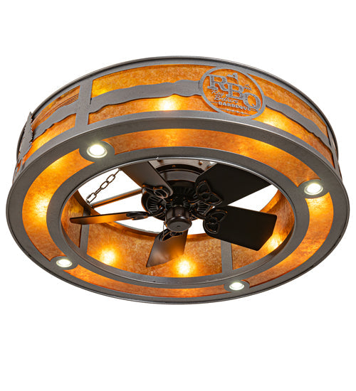 Meyda Lighting Personalized 44" 16-Light Natural Iron RBQ Chandelier With Amber Mica Shade Glass and Fan