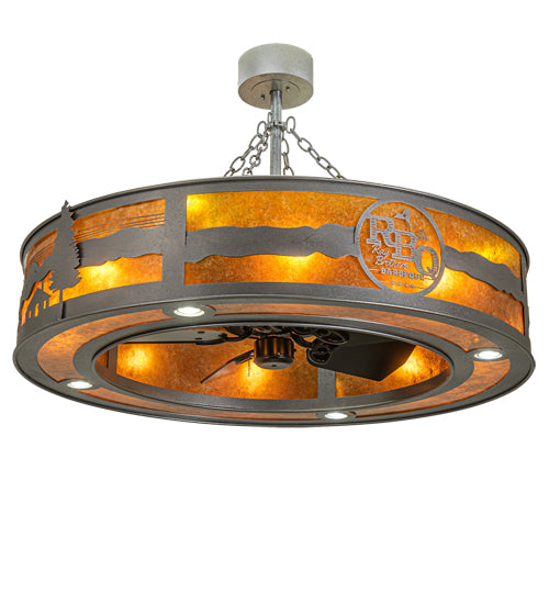 Meyda Lighting Personalized 44" 16-Light Natural Iron RBQ Chandelier With Amber Mica Shade Glass and Fan