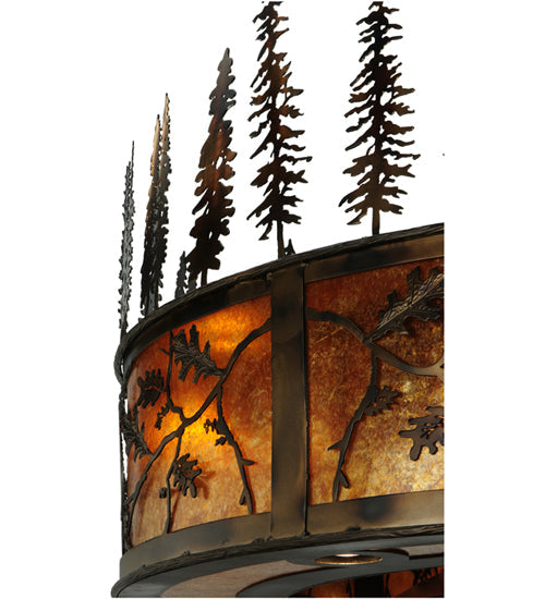 Meyda Lighting Personalized 44" 20-Light Burnished Antique Copper Black Dog Lodge Chandelier With Amber Mica Shade and Fan
