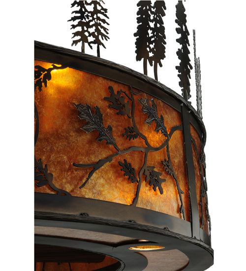 Meyda Lighting Personalized 44" 20-Light Burnished Antique Copper Black Dog Lodge Chandelier With Amber Mica Shade and Fan