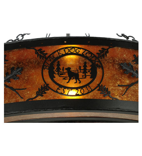 Meyda Lighting Personalized 44" 8-Light Textured Black Black Dog Lodge Chandelier With Amber Mica Shade Glass and Fan