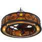 Meyda Lighting Personalized 44" 8-Light Textured Black Black Dog Lodge Chandelier With Amber Mica Shade Glass and Fan