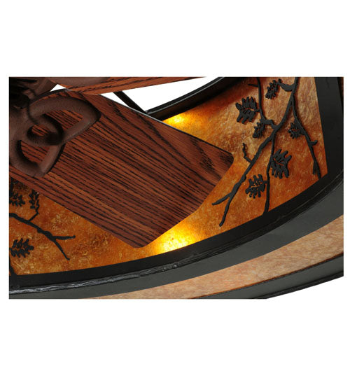 Meyda Lighting Personalized 44" 8-Light Textured Black Black Dog Lodge Chandelier With Amber Mica Shade Glass and Fan