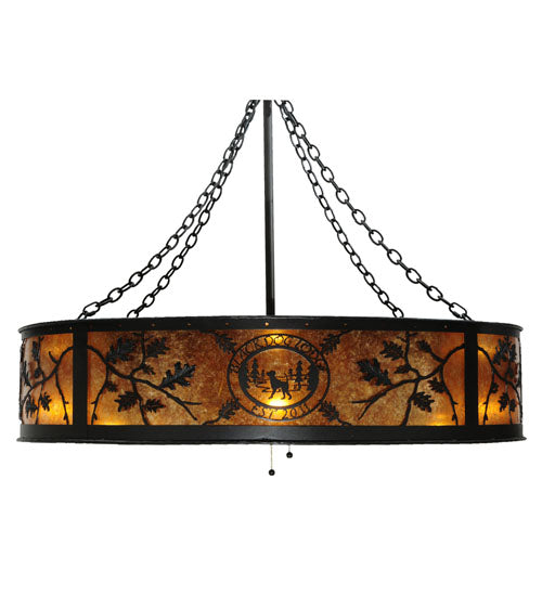 Meyda Lighting Personalized 44" 8-Light Textured Black Black Dog Lodge Chandelier With Amber Mica Shade Glass and Fan