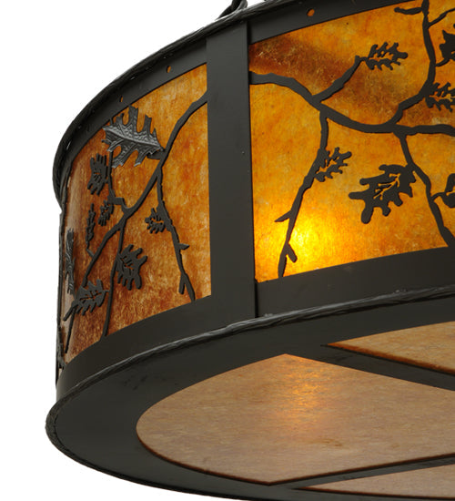 Meyda Lighting Personalized 44" 9-Light Oil Rubbed Bronze Black Dog Lodge Inverted Pendant Light With Amber Mica Shade Glass