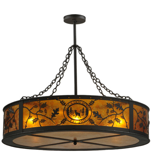Meyda Lighting Personalized 44" 9-Light Oil Rubbed Bronze Black Dog Lodge Inverted Pendant Light With Amber Mica Shade Glass