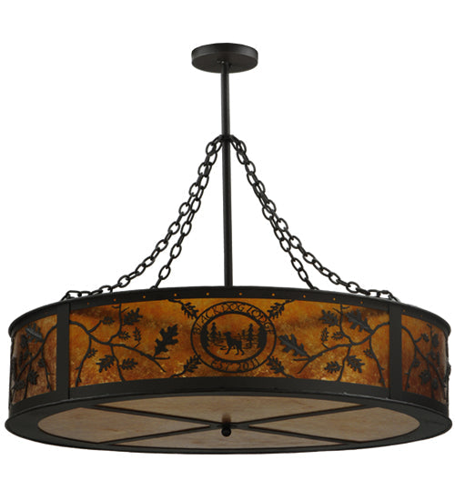 Meyda Lighting Personalized 44" 9-Light Oil Rubbed Bronze Black Dog Lodge Inverted Pendant Light With Amber Mica Shade Glass