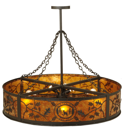 Meyda Lighting Personalized 44" 9-Light Oil Rubbed Bronze Black Dog Lodge Inverted Pendant Light With Amber Mica Shade Glass