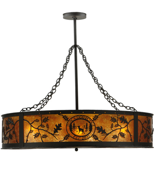 Meyda Lighting Personalized 44" 9-Light Oil Rubbed Bronze Black Dog Lodge Inverted Pendant Light With Amber Mica Shade Glass
