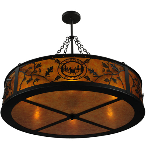 Meyda Lighting Personalized 44" 9-Light Oil Rubbed Bronze Black Dog Lodge Inverted Pendant Light With Amber Mica Shade Glass