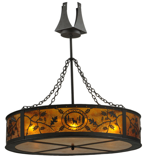 Meyda Lighting Personalized 44" 9-Light Oil Rubbed Bronze Black Dog Lodge Inverted Pendant Light With Amber Mica Shade Glass