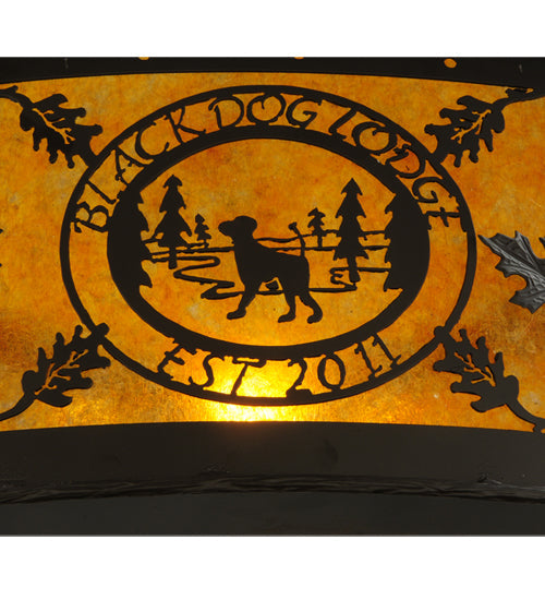 Meyda Lighting Personalized 44" 9-Light Oil Rubbed Bronze Black Dog Lodge Inverted Pendant Light With Amber Mica Shade Glass