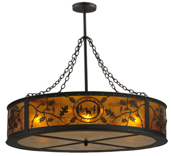 Meyda Lighting Personalized 44" 9-Light Oil Rubbed Bronze Black Dog Lodge Inverted Pendant Light With Amber Mica Shade Glass