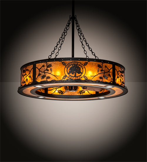 Meyda Lighting Personalized 45" 12-Light Textured Black Diversion Lake Chandelier With Amber Mica Shade Glass and Fan