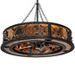 Meyda Lighting Personalized 45" 12-Light Textured Black Diversion Lake Chandelier With Amber Mica Shade Glass and Fan