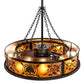 Meyda Lighting Personalized 45" 12-Light Textured Black Diversion Lake Chandelier With Amber Mica Shade Glass and Fan