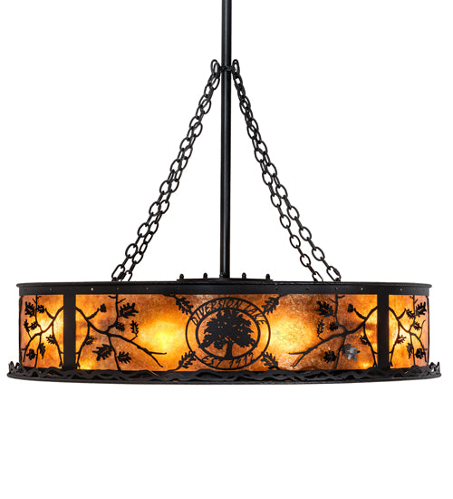 Meyda Lighting Personalized 45" 12-Light Textured Black Diversion Lake Chandelier With Amber Mica Shade Glass and Fan