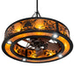 Meyda Lighting Personalized 45" 12-Light Textured Black Diversion Lake Chandelier With Amber Mica Shade Glass and Fan
