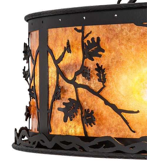 Meyda Lighting Personalized 45" 12-Light Textured Black Diversion Lake Chandelier With Amber Mica Shade Glass and Fan