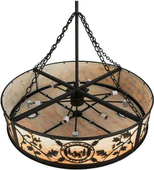 Meyda Lighting Personalized 45" 13-Light Oil Rubbed Bronze Black Dog Lodge Inverted Pendant Light With Amber Mica Shade Glass
