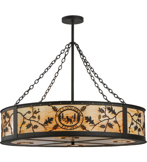 Meyda Lighting Personalized 45" 13-Light Oil Rubbed Bronze Black Dog Lodge Inverted Pendant Light With Amber Mica Shade Glass